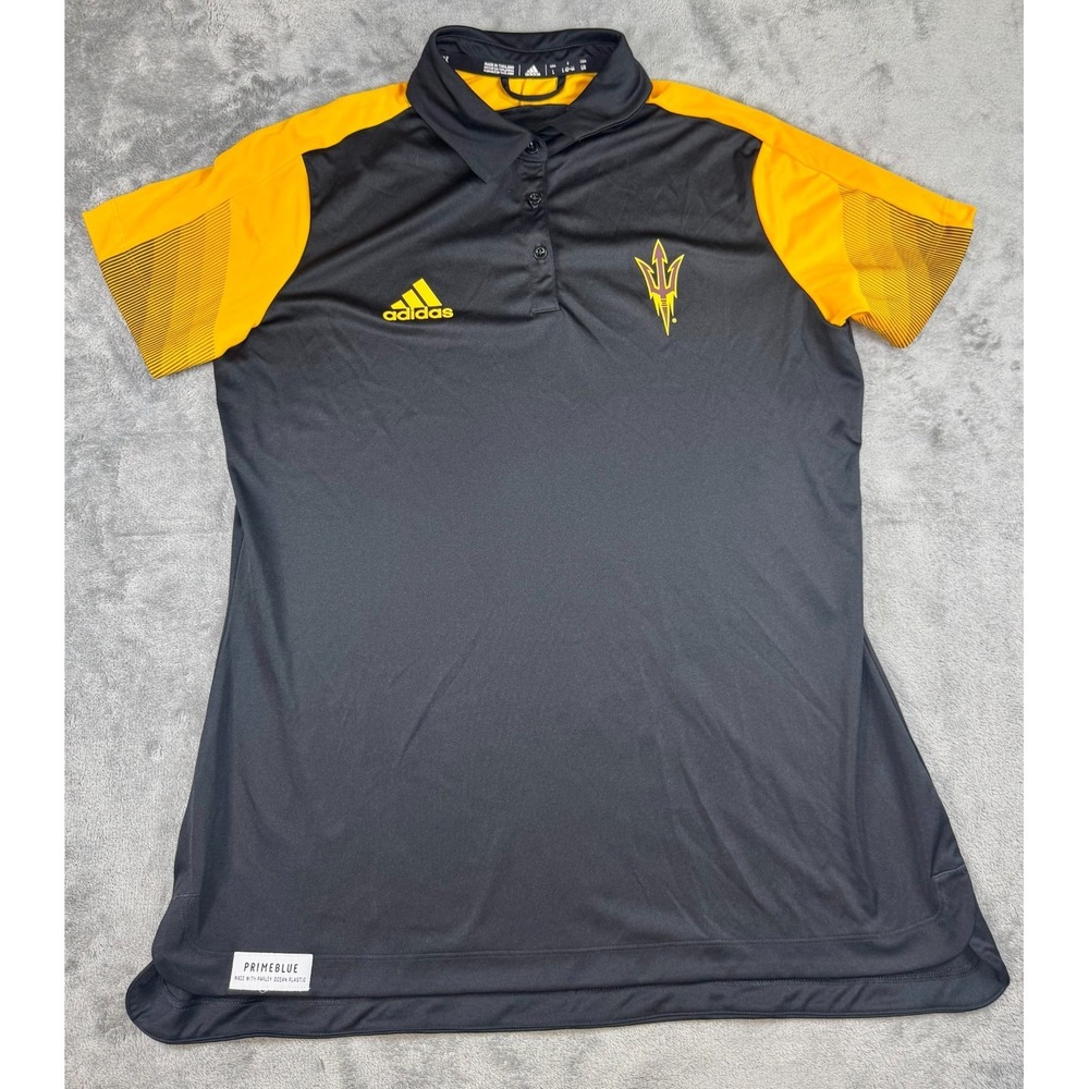 Adidas Arizona State Sun Devils Primeblue Women Polo Shirt Black‎ Gold LG H50728